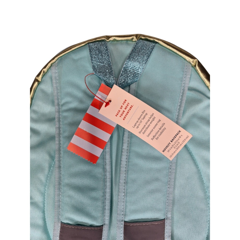 Cat & Jack Girls Sequin Checkerboard Backpack Gold Teal Metallic School Bag NEW - Picture 3 of 7
